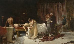 La muerte de Lucano (después de la restauración). José Garnelo y Alda, 1887. Óleo sobre lienzo. 293 x 495,5 cm. Museo Nacional del Prado.