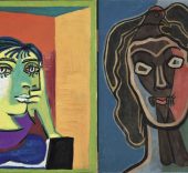 Pablo Picasso, Retrato de Dora Maar, 1937. Musée national Picasso-Paris. © Sucesión Pablo Picasso, VEGAP, Madrid, 2018. Francis Picabia, Habia II, ca. 1938 y ca. 1945. Ursula Hauser Collection, Suiza. © Francis Picabia, VEGAP, Madrid, 2018