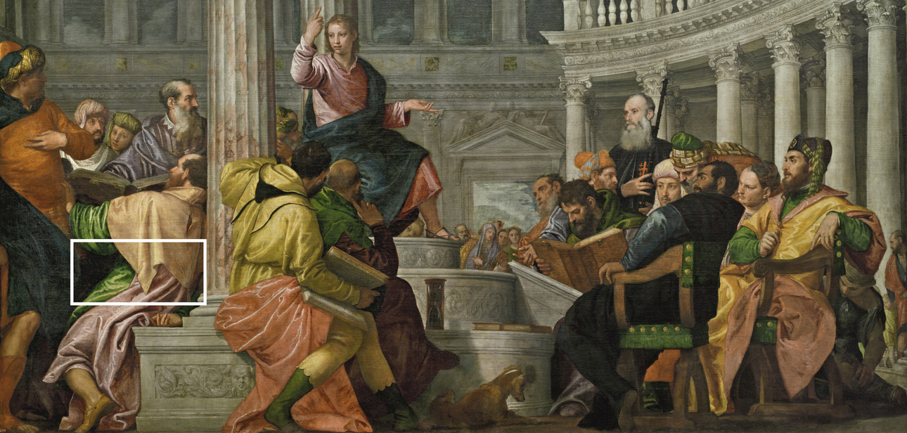 La disputa con los doctores en el Templo. Paolo Veronés. Óleo sobre lienzo, 236 x 430 cm. Hacia 1560 Madrid, Museo Nacional del Prado.