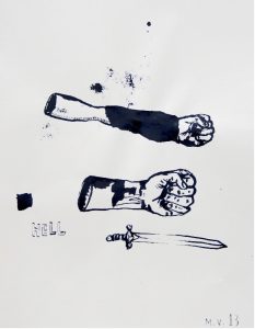 Marcelo Víquez. Garage Hell #17. Tinta china sobre papel. 21x29,5cm. 2013.