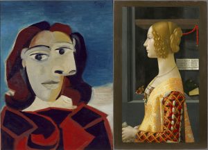 Pablo Picasso. Retrato de Dora Maar (1939). Museo Nacional Centro de Arte Reina Sofía. Domenico Ghirlandaio. Retrato de Giovanna degli Albizzi Tornabuoni (1489-1490). Museo Nacional Thyssen-Bornemisza.