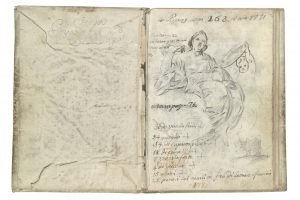 Cuaderno italiano Alegoría de la Prudencia. Apunte de bóvido. Anotaciones sobre el número de pontífices y lista de materiales Goya Hacia 1771 Madrid, Museo Nacional del Prado.