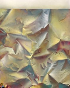 Daniel Verbis. Como oro en paño (detalle del cuadro 'Danae recibiendo la lluvia de oro'), 2018. Acrílico y madera sobre lienzo. 244 X 195 X 10 cm.