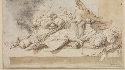 Frans Snyders (1579-1657). Bodegón con caza sobre la mesa, sobre 1615. Pluma y tinta marrón, con aguada marrón, y aguada gris sobre papel. Imagen © Victoria and Albert Museum.