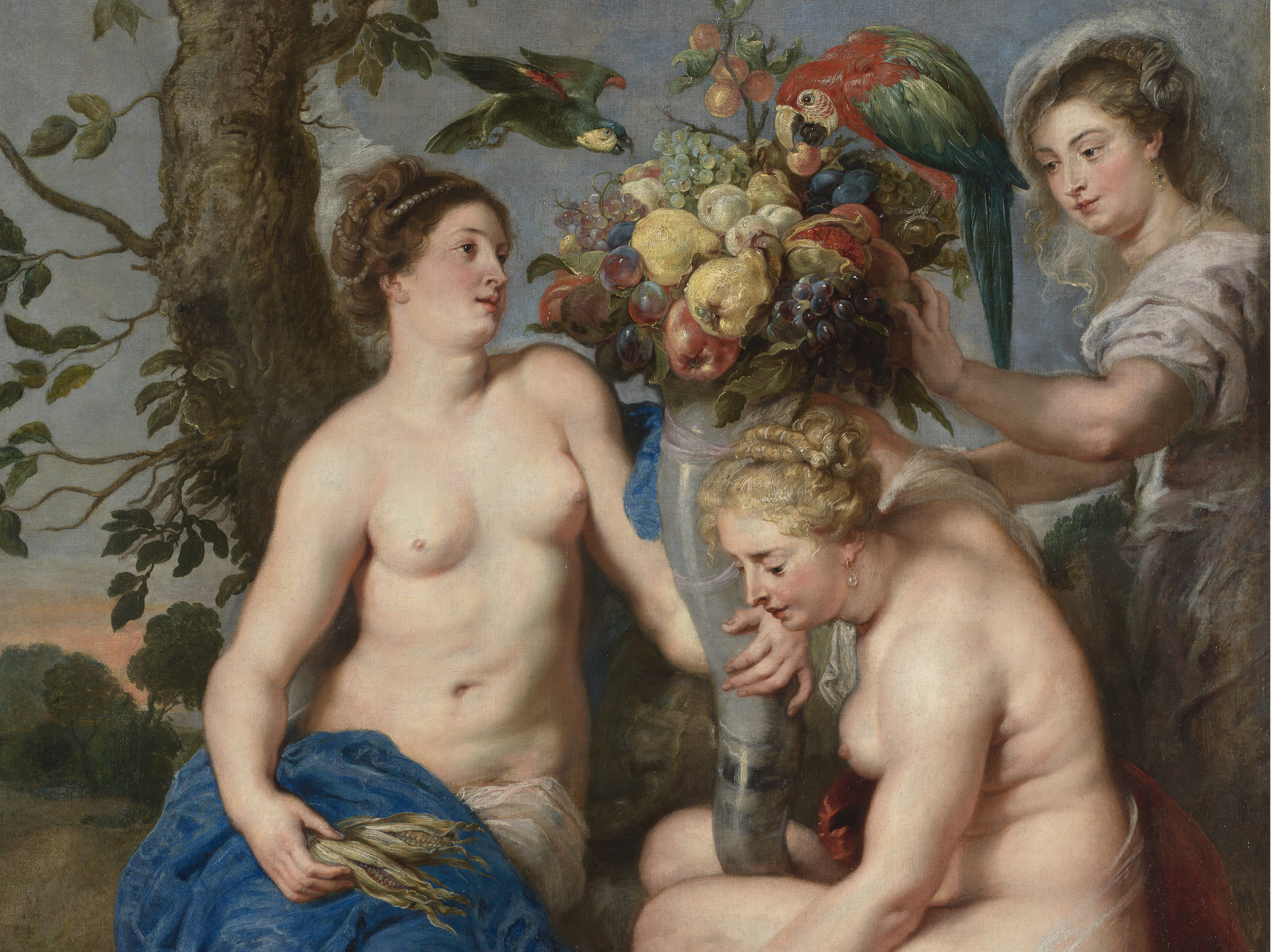 Ceres y dos ninfas Rubens; Snyders 1615 - 1617. Óleo sobre lienzo, 224,5 x 166 cm. Museo Nacional del Prado.