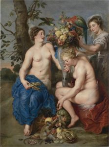 Ceres y dos ninfas Rubens; Snyders 1615 - 1617. Óleo sobre lienzo, 224,5 x 166 cm. Museo Nacional del Prado.