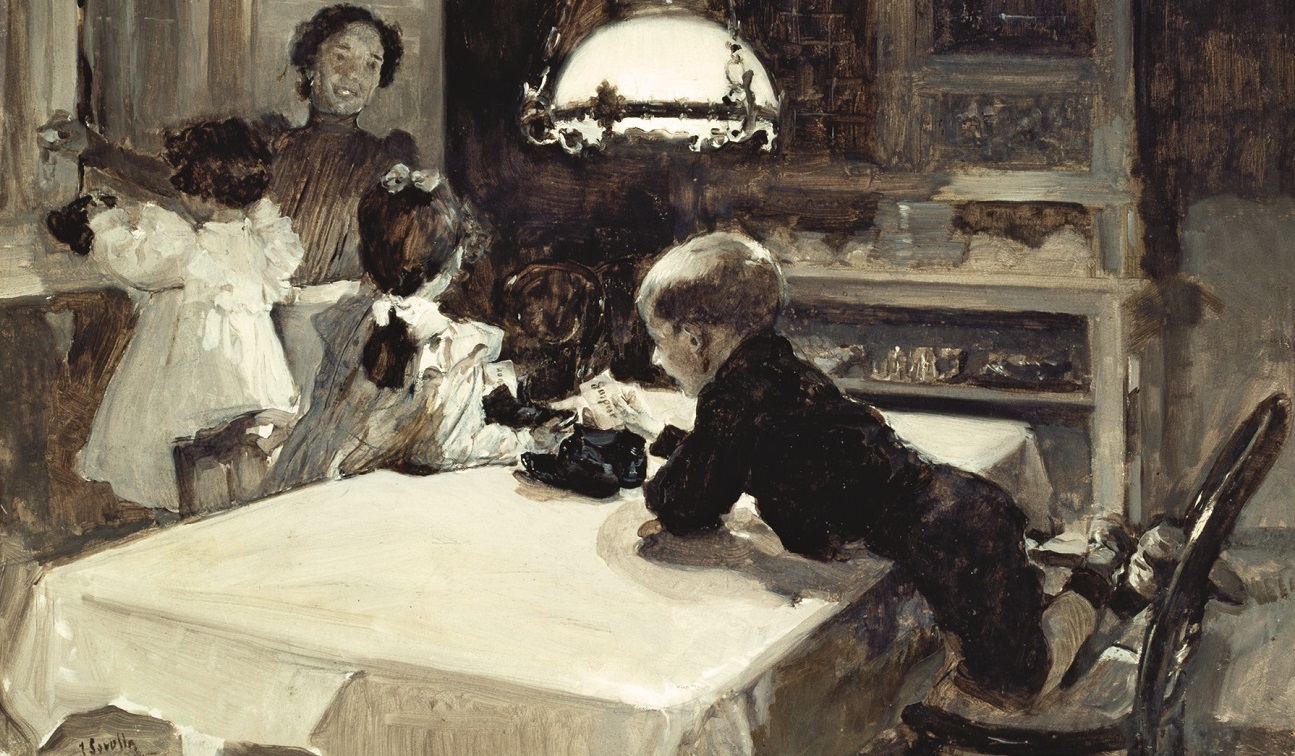 Joaquín Sorolla. Clotilde con los hijos, día de Reyes, 1900. Gouache y toques de oleo sobre papel. Fundación Museo Sorolla.