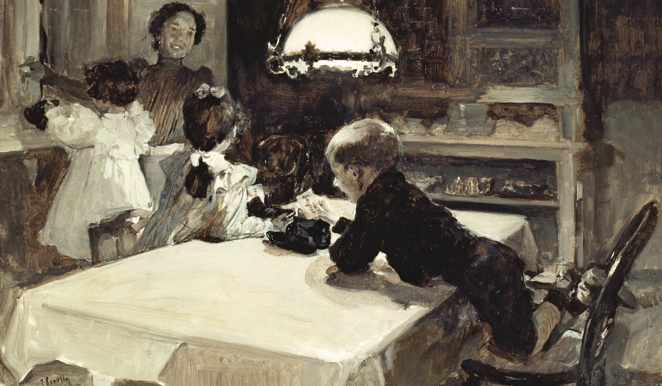 Joaquín Sorolla. Clotilde con los hijos, día de Reyes, 1900. Gouache y toques de oleo sobre papel. Fundación Museo Sorolla.