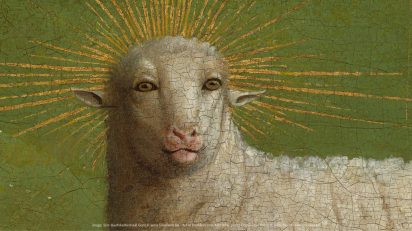 Jan y Hubert van Eyck. Detalle de La Adoración del Cordero Místico, 1432. Catedral de San Bavón, Gante © www.lukasweb.be -Art in Flanders vzw.