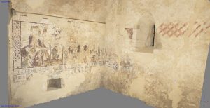 San Miguel de Lillo. Perspectiva final de las pinturas descubiertas en el ábside románico (ortofoto J.M. Lodeiro).