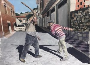 Santiago Ydáñez. 'La riña a garrotazos', 2020. Acrílico sobre lienzo. 410,5 x 536 x 3 cm.