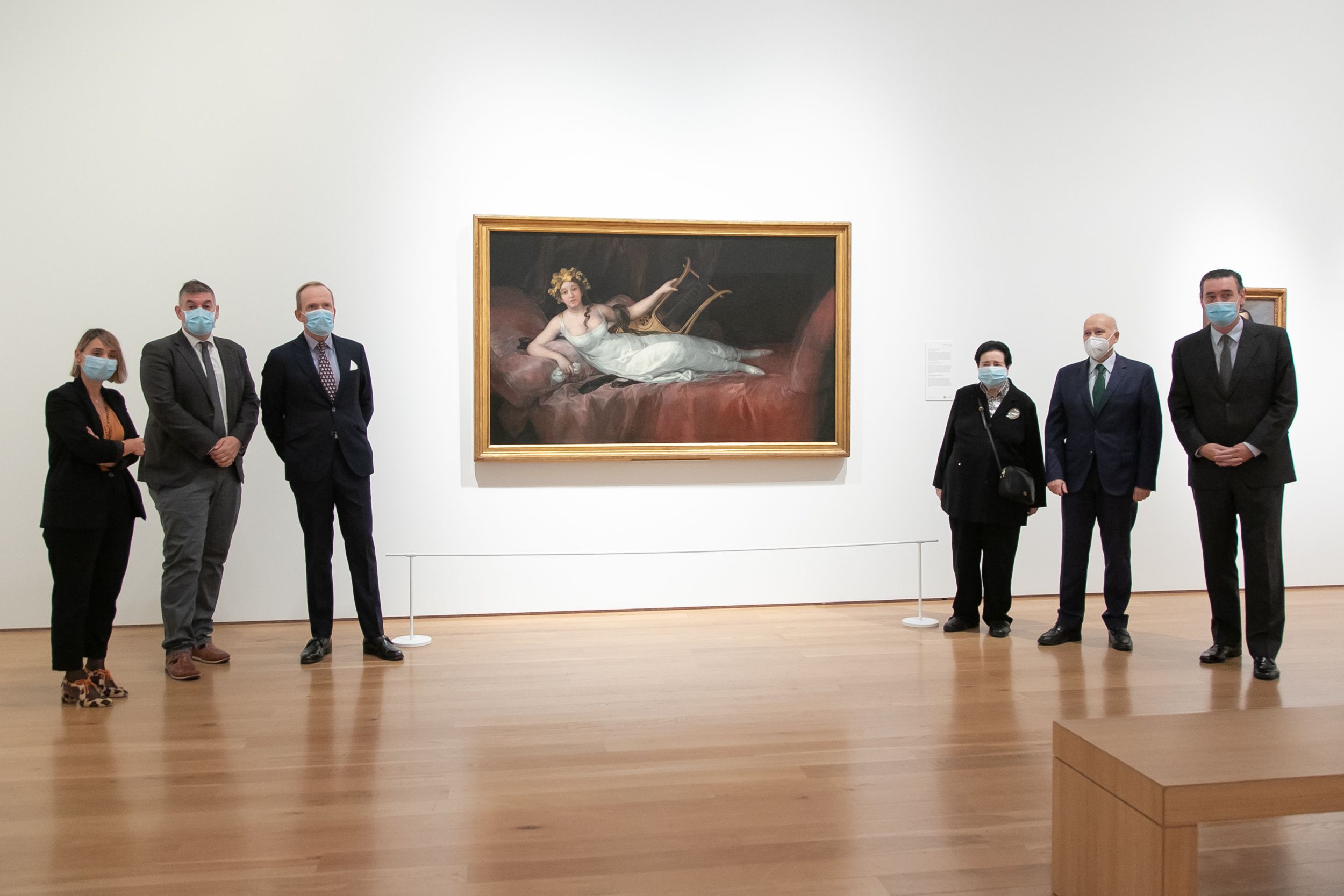 Leire Jaureguibeitia, gerente del Museo de Bellas Artes de Bilbao; Javier Novo, coordinador de Conservación; Jaime Fernández-Valdés, nieto de Félix Fernández-Valdés; María Pilar Silva, jefa de Conservación e Investigación del Museo del Prado hasta 2017; Gorka Martínez, director general de BBK; y Miguel Zugaza, director del Bellas Artes de Bilbao.