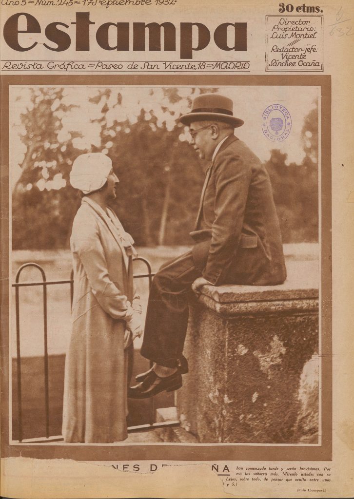 Llompart. Manuel Azaña y Lola de Rivas. Fotografía publicada en 'Estampa' (17 de septiembre de 1932) Biblioteca Nacional de España AHS /46314.