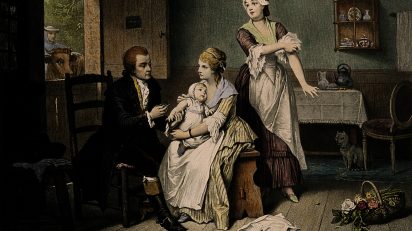Edward Jenner vaccinating his young child, held by Mrs Jenn. Credit: Wellcome Library, London.