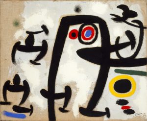 Joan Miró. 'Mujeres y pájaros II', 1969. Óleo sobre lienzo 50 x 61 cm. Colección Particular en depósito temporal. © Successió Miró 2020.