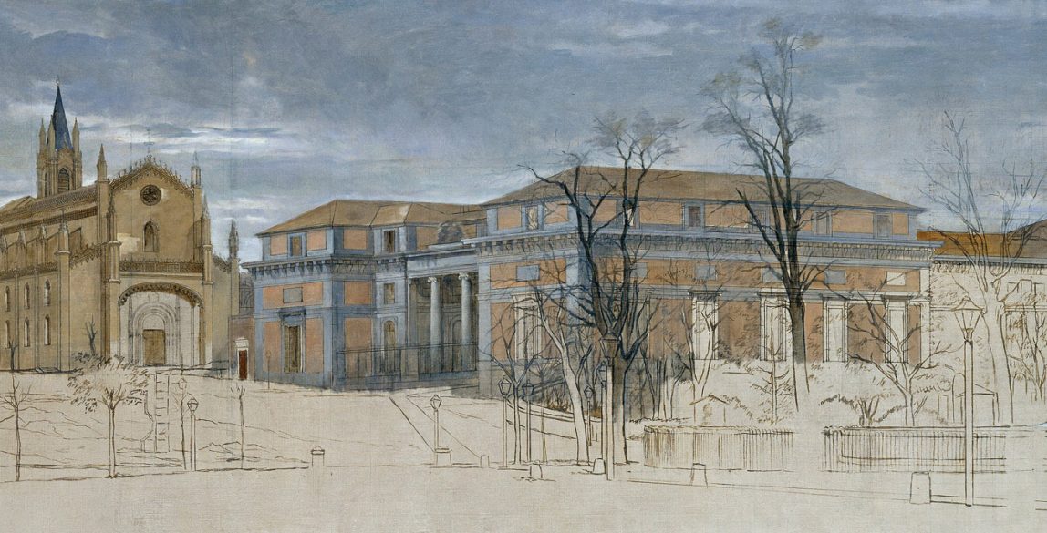 Detalle de El Salón del Prado y la Iglesia de San Jerónimo, h. 1871. Eduardo Rosales. Museo Nacional del Prado.