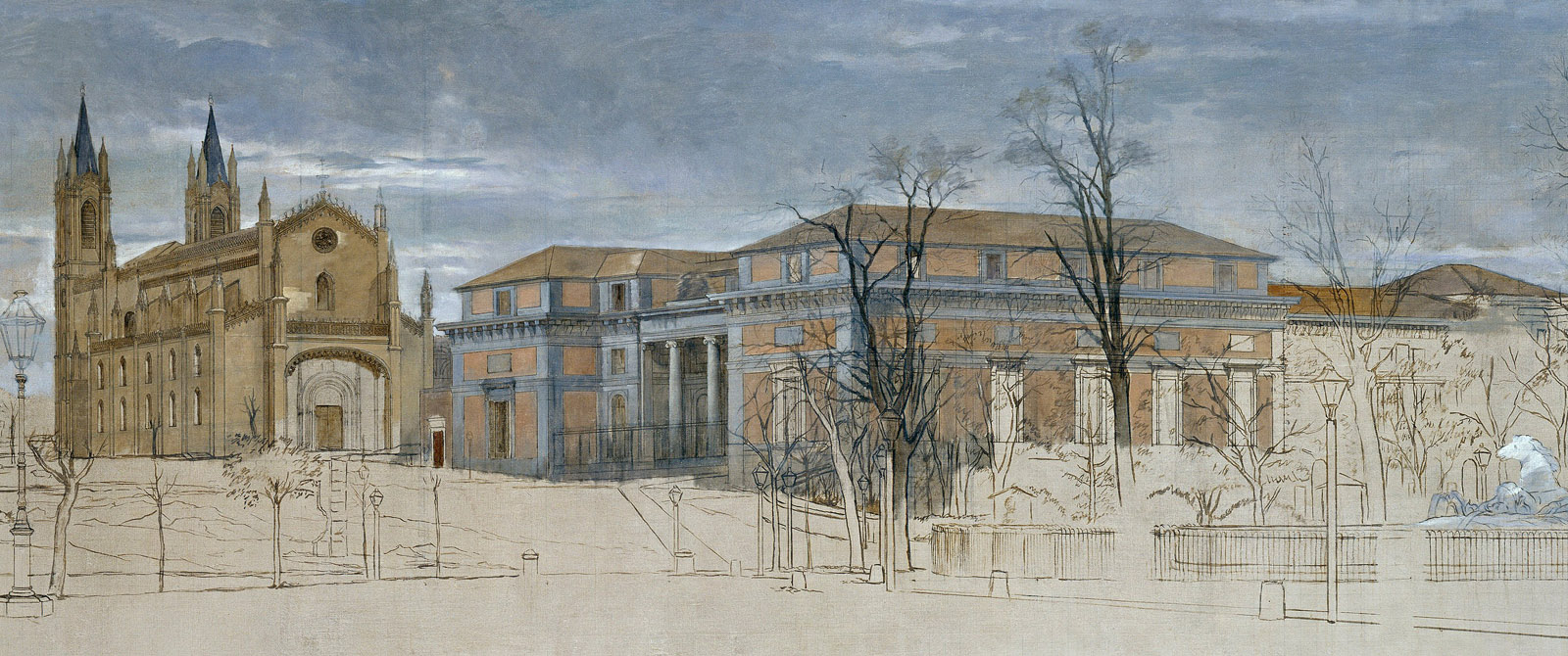 Detalle de El Salón del Prado y la Iglesia de San Jerónimo, h. 1871. Eduardo Rosales. Museo Nacional del Prado.