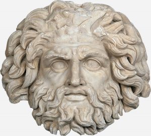 Cabeza de Júpiter en un Clípeo. Roma, Mercados de Trajano. Mármol. Edad Imperial. Florencia, Museo Nacional.