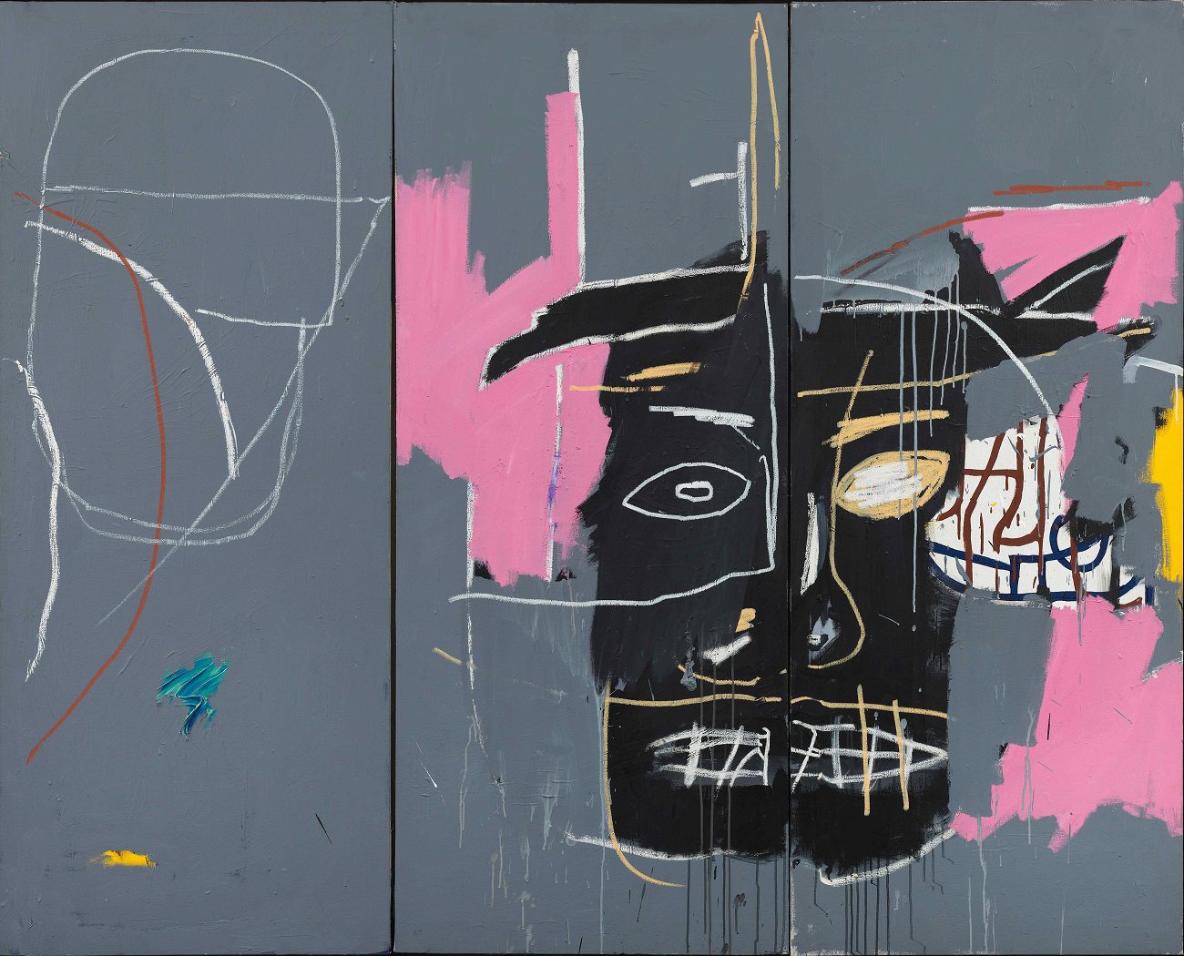 Jean-Michel Basquiat. Beast 1983. Acrílico sobre tela. Tríptico 183 x 227 cm. Colección de Arte Contemporáneo Fundación ”la Caixa”.