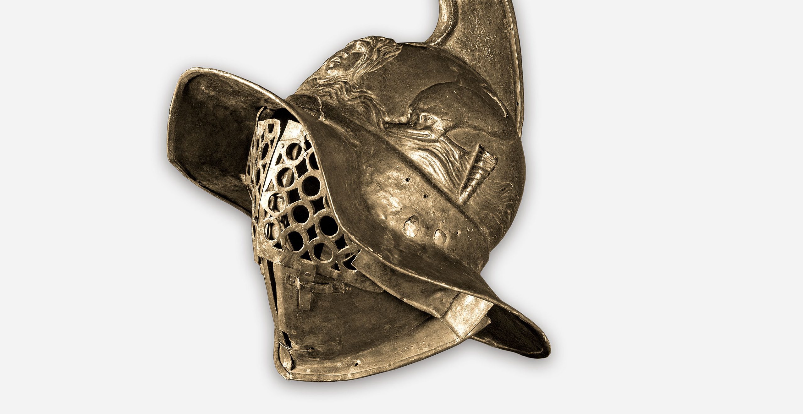 Casco de un Thraex, Pompeya, Cuartel de los gladiadores, 50–79 d.C. Museo Arqueológico Nacional, Nápoles. Este casco perteneció a un thraex, un gladiador armado como los guerreros tracios del sureste de Europa.
