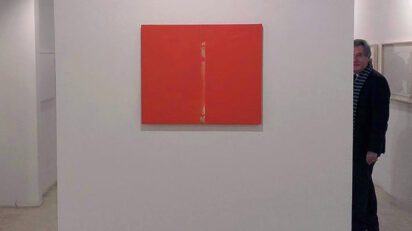 Joan de Muga a l'exposició d'Alfons Borrell a Galeria Joan Prats 2016.