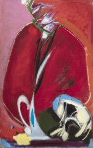 'Bodegón con gladiolos y calavera'. 1997. Óleo sobre fibrapán, 130 x 81 cm. Colección Álvaro Delgado Gal.