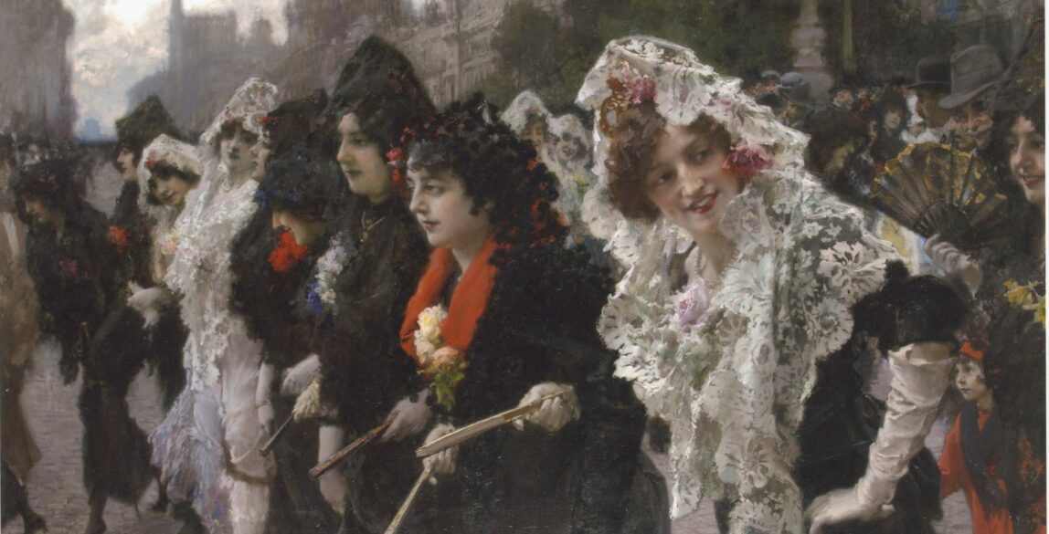 Francisco Pradilla. El Viernes Santo en Madrid. Paseo de mantillas, 1914. Museo de Historia de Madrid.