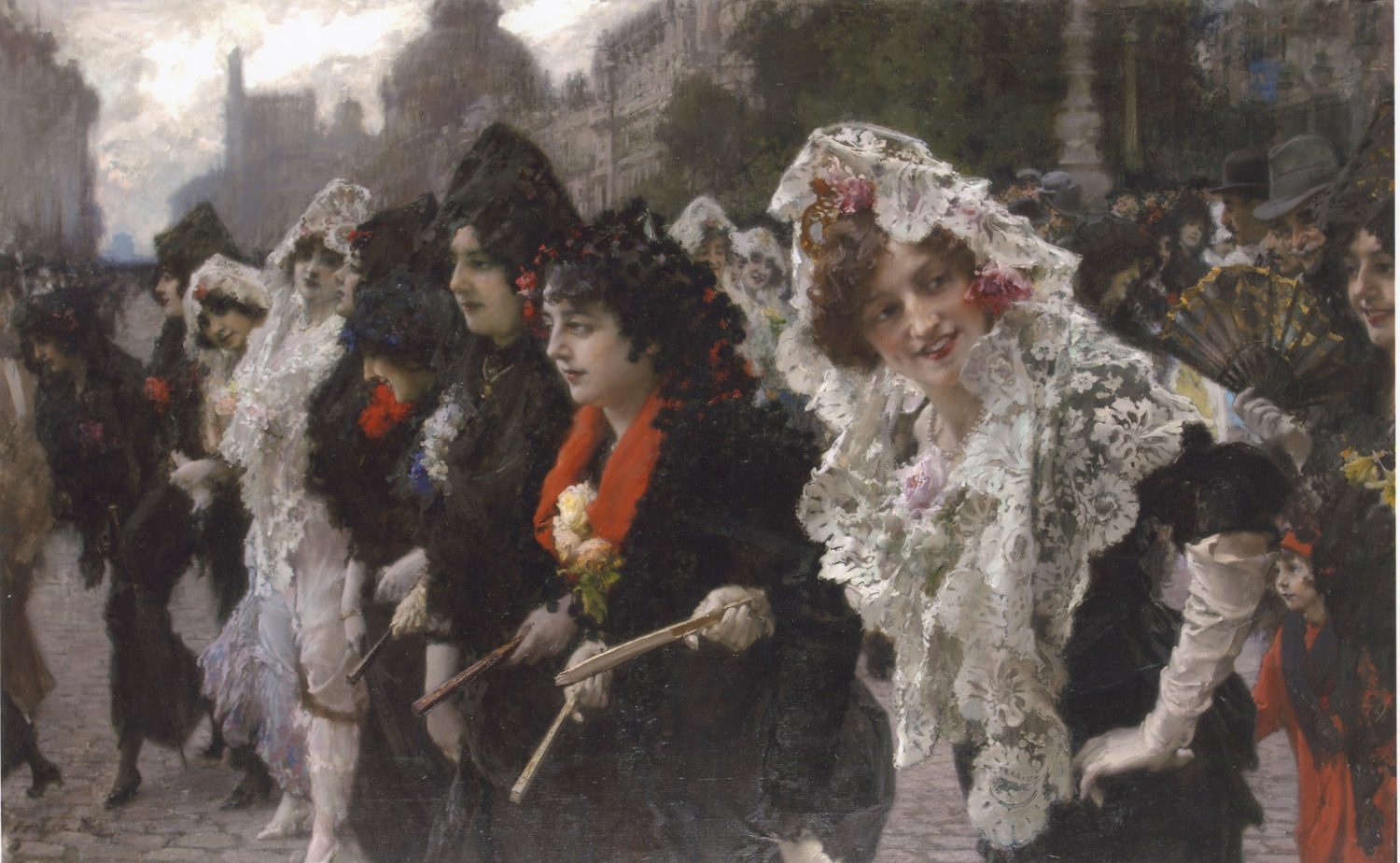 Francisco Pradilla. El Viernes Santo en Madrid. Paseo de mantillas, 1914. Museo de Historia de Madrid.