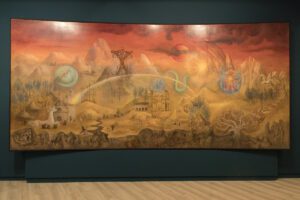 'El mundo mágico de los mayas', 1963-1964 Temple de caseína sobre tabla. (Inv. 10-643249). Colección Museo Nacional de Antropología, Instituto Nacional de Antropología e Historia, Ciudad de México. © Estate of Leonora Carrington / VEGAP, Madrid, 2023. Foto: © Luis Domingo.