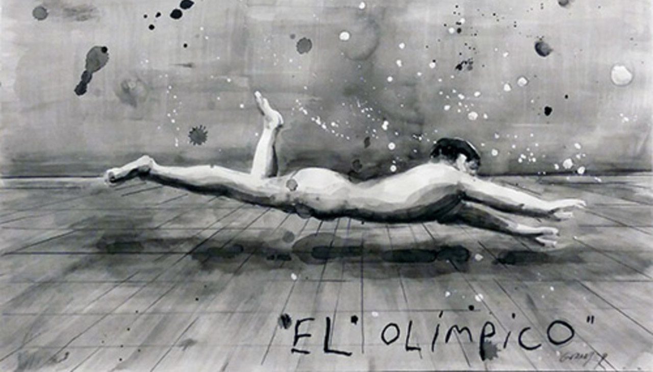 EG0201 - Eduardo Gruber - El olímpico. - Acuarela sobre papel . 38 x 49. 2022