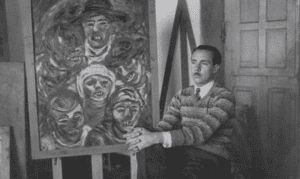 Laxeiro delante de 'Carnavalada', 1931. Cortesía Fundación Laxeiro.