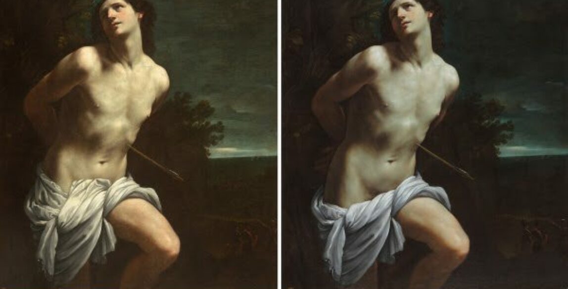 (Antes y después de la restauración) San Sebastián de Guido Reni. h. 1619. Museo Nacional del Prado.