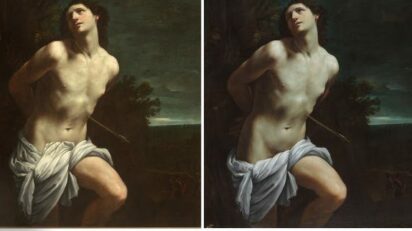 (Antes y después de la restauración) San Sebastián de Guido Reni. h. 1619. Museo Nacional del Prado.