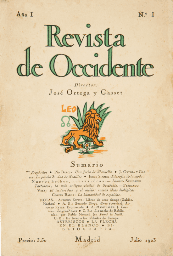 Primer número de 'Revista de Occidente'.