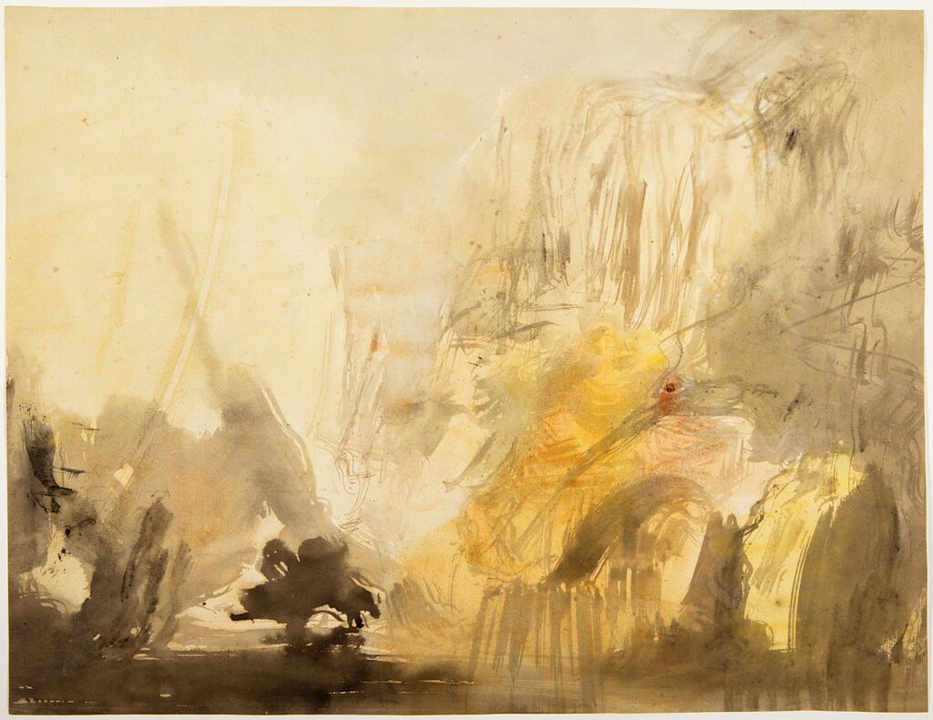 Eugenio Lucas, 'Acantilado'. 1850-1870. Aguada de tinta, acuarela y gouache sobre papel. Museo Lázaro Galdiano.