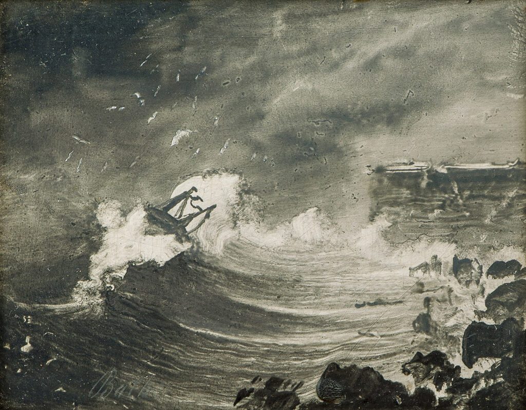 Peder Balke, 'Naufragio, Cabo Norte'. 1870-1880. Óleo sobre tabla. Oslo, The Gundersen Collection.
