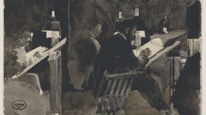 Academia de dibujo en sesión nocturna. Emilio Sánchez Perrier. Lápiz sobre papel avitelado, 138 x 226 mm. Madrid, Museo Nacional del Prado.