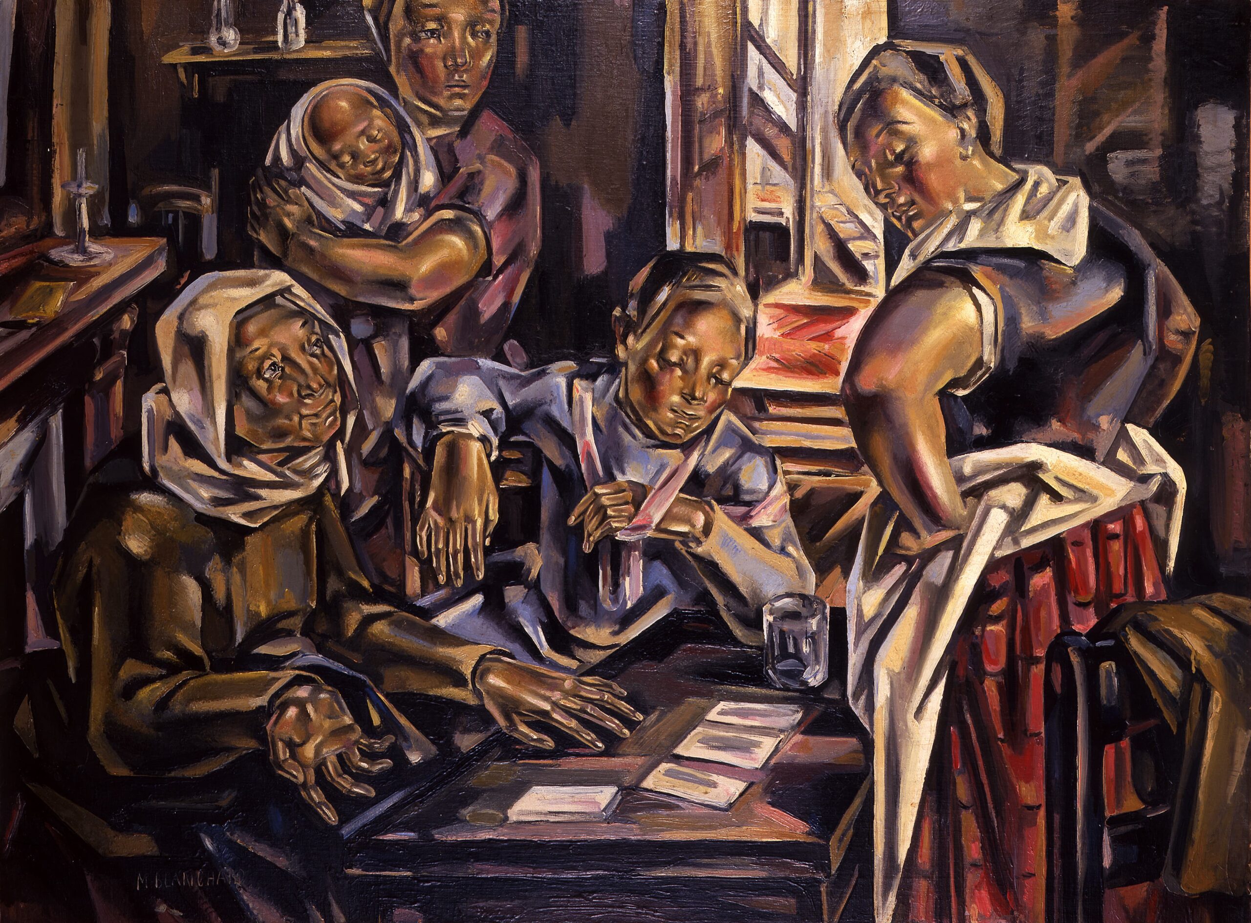 María Blanchard (1881 - 1932), 'La echadora de cartas', 1924–1925. Óleo sobre lienzo, 97 × 130 cm. Association Des Amis du Petit Palais, Ginebra © Studio Monique Bernaz, Ginebra.