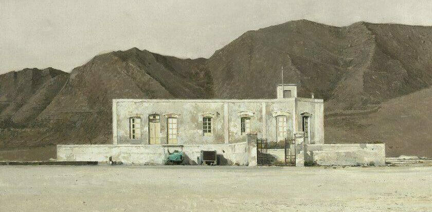 Joseba Sánchez Zabaleta. 'Lonja de la sal a las cinco de la tarde'. 2022. Óleo sobre tabla. Espacio Sánchez Zabaleta.