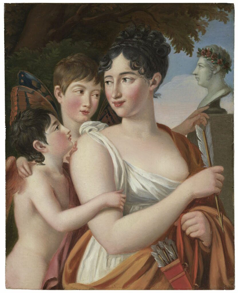 'Josefa Tudó con sus hijos Manuel y Luis Godoy, en un jardín'. Madrazo y Agudo, José de Madrid, Museo Nacional del Prado.