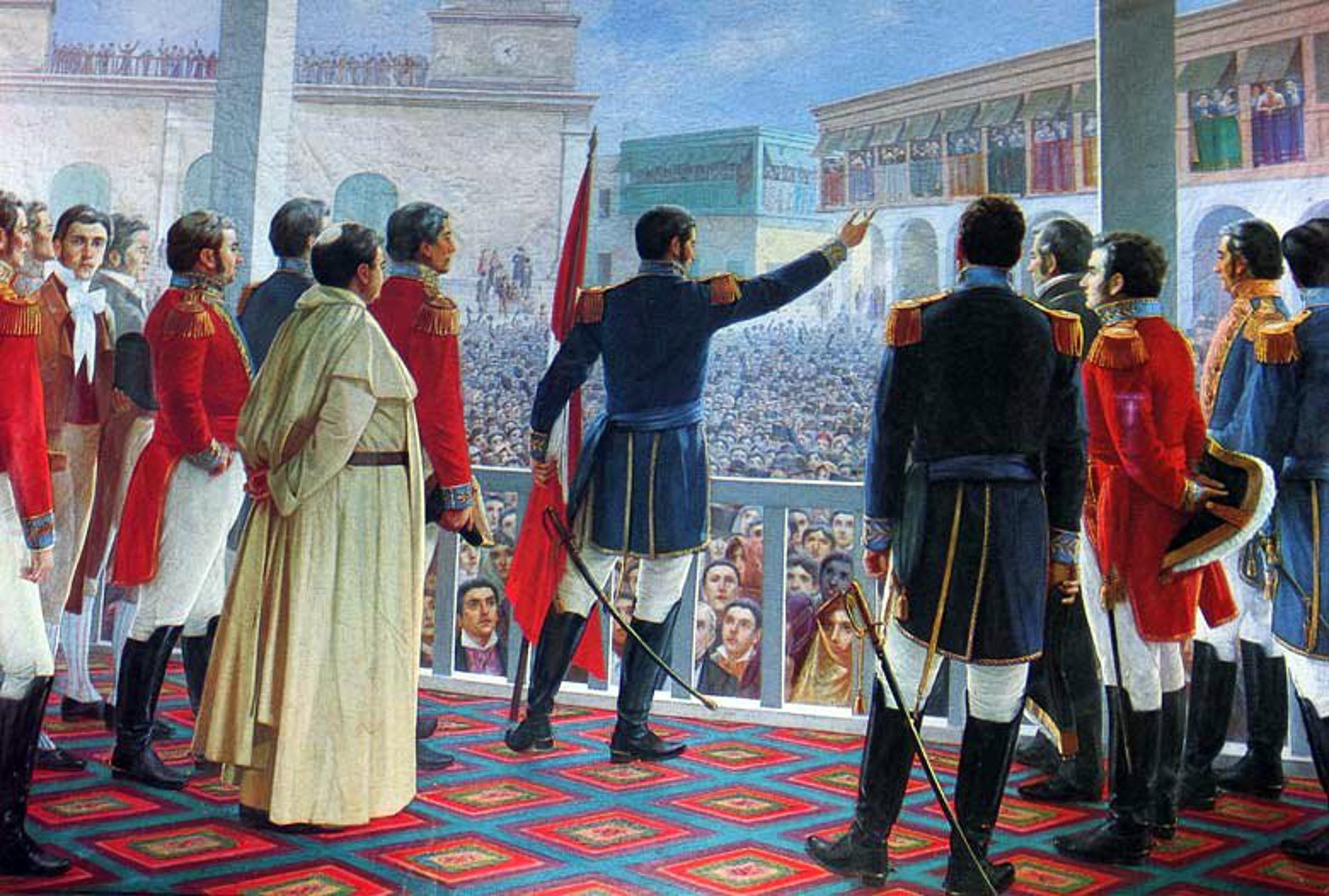 'José de San Martín proclama la independencia del Perú en Lima el 28 de julio de 1821'. Por Juan Lepiani - Imagen fotografiada y subida por Discjockey. Dominio público, https://commons.wikimedia.org/w/index.php?curid=1755564