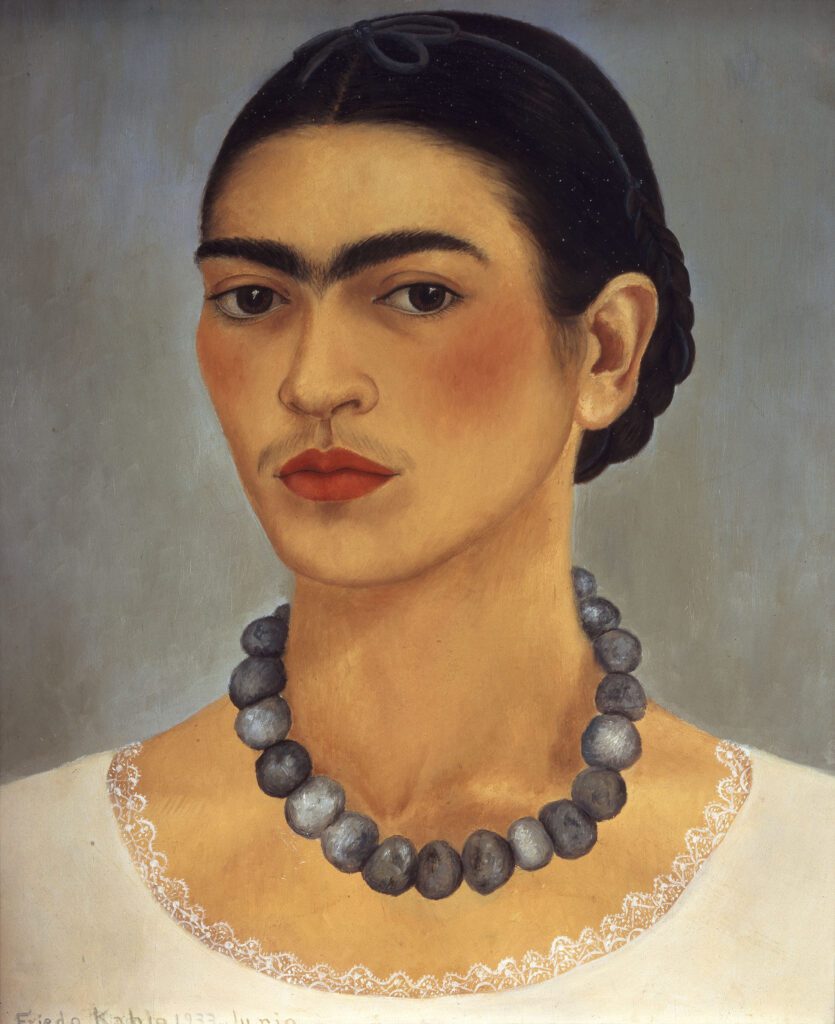 Frida Kahlo. Autorretrato con collar. Óleo sobre lámina.