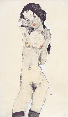E. Schiele: "Muchacha desnuda con el pelo negro". Albertina Museum. Viena. 1910.