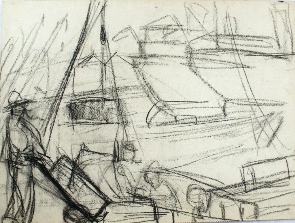 Alberto Anaut. "Boceto para Orillas del Sena" (París, ca. 1924-25) carboncillo sobre papel. 22,8 x 30,8 cm. Fund. Manaut.