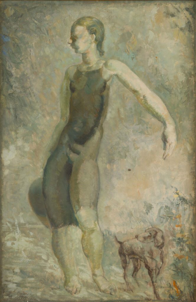 Pascual Capuz. "Joven con perro", 1901-1950 ca. Aguada sobre cartón. Museo Nacional de Cerámica “González Martí” CE4/00390.