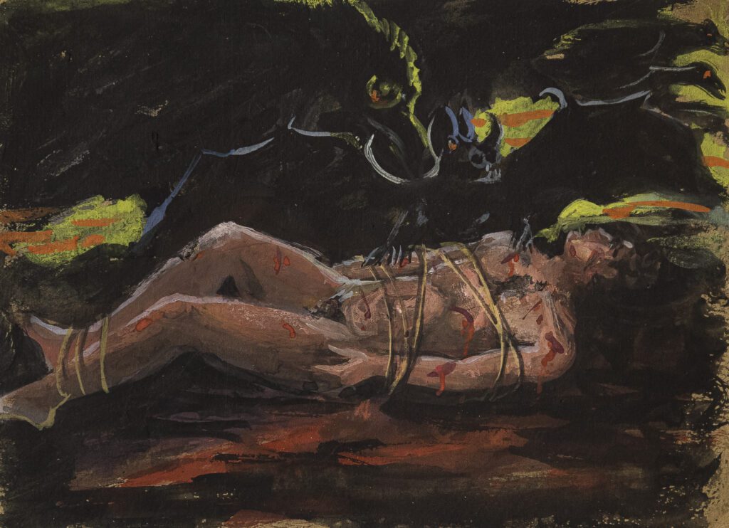 "Pesadilla real" (h. 1949). Gouache sobre papel, 17,5 x 24,2 cm. Fundación Manaut.
